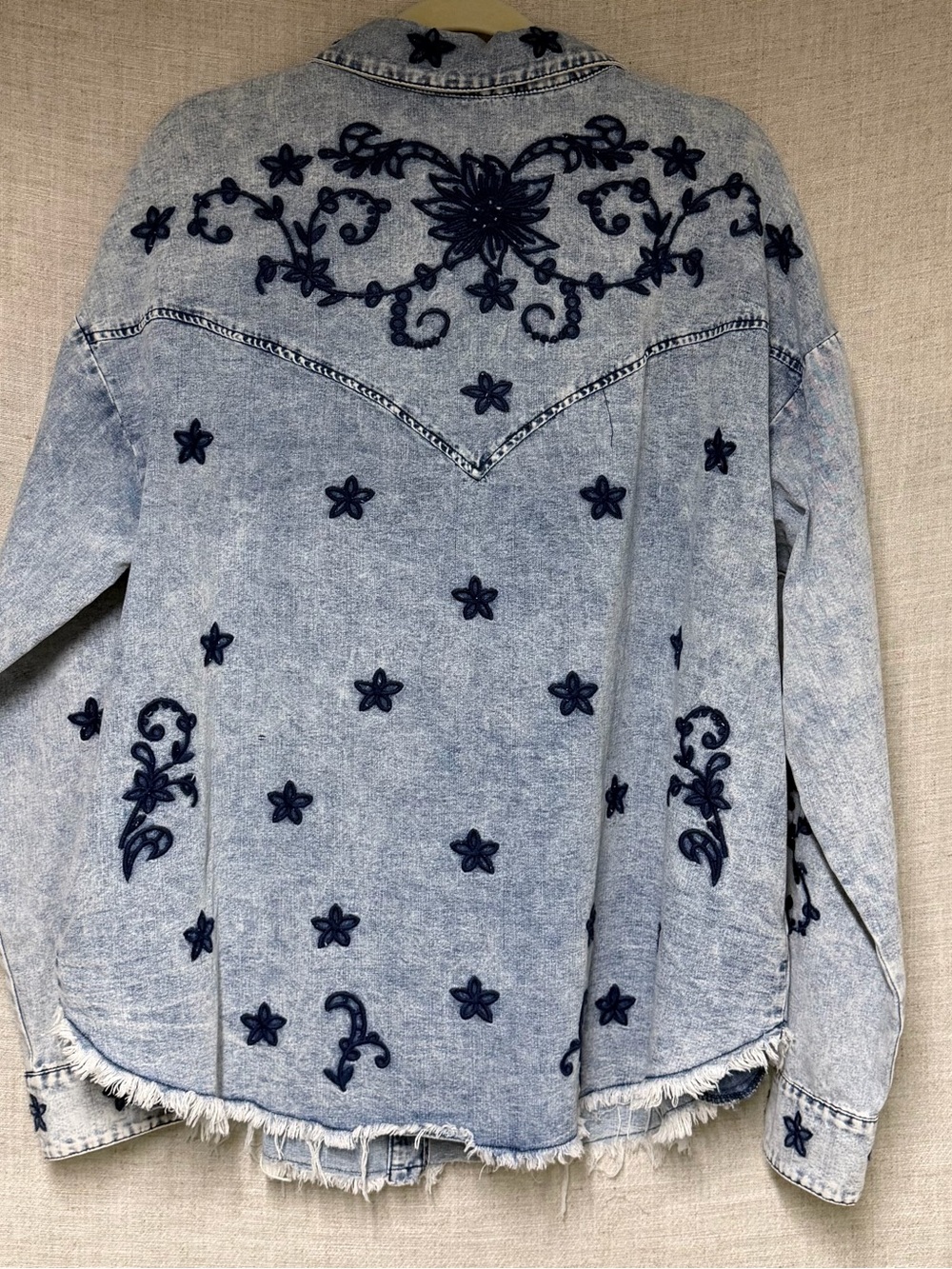 Oli & Hali Light Blue Denim Jacket with Navy Floral Embroidery - Picture 2 of 5